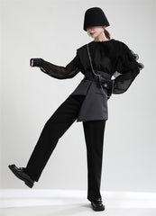 Simple Irregular Color-Block Wide-Leg Pants