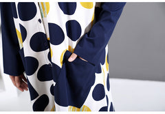 Polka-Dot Stand Collar Split-Joint Midi Dress