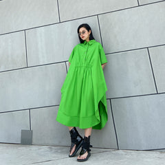 Women Irregular Solid Color Retro Casual Dress