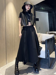 Irregular Split-Joint Black Empire A-Line Skirt