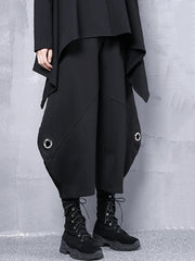Black Roomy Hollow High-Waist Casual Pants