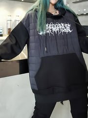 Women Hooded Stitching Printed Pullover Sweatshirt