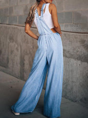 Loose Casual Denim Solid Jumpsuit