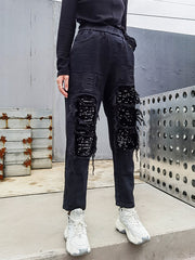 Sequined Embroidered Split-Joint Pants