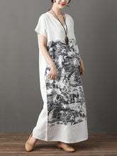 Loose National Ink Prined Cotton Long Dress