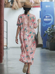 Literary Printed Ramie Cotton Long Dress