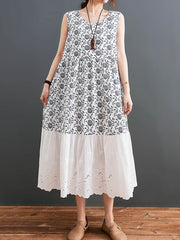 Ethnic Style Loose Stitching Printed Sleeveless Dress