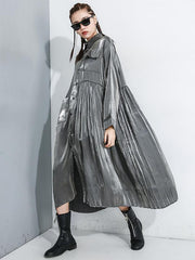 Loose Solid Splicing Asymmetric Lapel Midi Dress