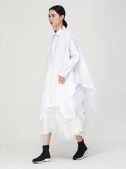 Loose Cropped Split-Side Grenadine Shirt Dress