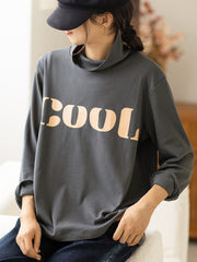 Casual Large Letter Printed Turtleneck Sweatshirt