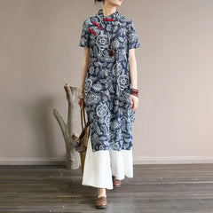 Loose Jacquard Short Sleeve Cheongsam Midi Dress