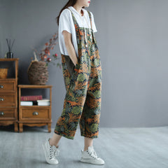 Women Casual Denim Print Stitching Strap Casual Pants