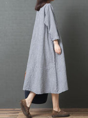 Loose Plaid Round-neck Long Sleeves Dress