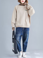 Women Letter Printed Warm Pullover Sweatshirt