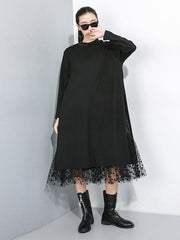 Splicing Split-Side False Two Gauze Midi Dress