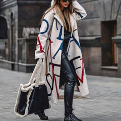 Casual Irregular Printed Lapel Midi Outerwear