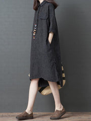 Casual Striped Cotton Long Shirt Dress