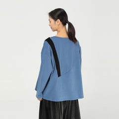 Women Retro Irregular Stitching Round Neck Top
