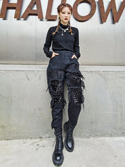 Sequined Embroidered Split-Joint Pants