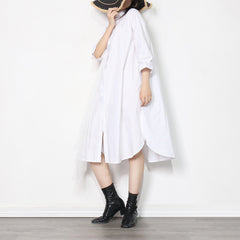 Irregular Mesh Stitching Lapel Solid Color Dress