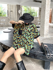 Summer Loose Printed Contrast Color Suit