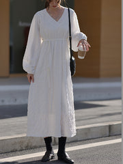 Women Loose V-Neck Long Sleeve Dress
