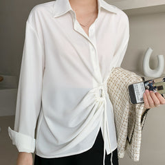 Lapel Solid Color Irregular Design Blouses Shirts Top