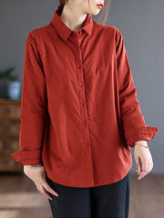 Retro Solid Color Lapel Collar Cotton Shirt