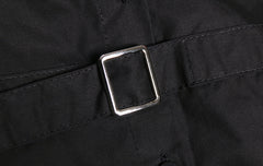 Black Solid Lapel Belted Midi Dress