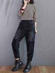 Women Stitching Plus Velvet Thick Casual Pants