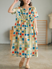 Retro Polka Dot Print Loose Midi Dress