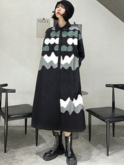 Printed Long Sleeve Loose Casual Midi Shirt Dress