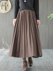 Plain Casual Pleated Skirt