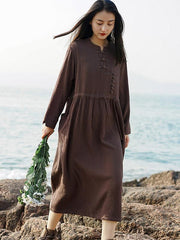 Vintage Elastic Waist Buckle Lace-Up Dress