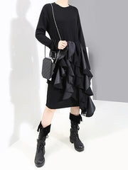 Split-Joint Cropped Falbala Long Sleeve Dress