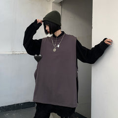 Women Loose Solid Color Round Neck Vest
