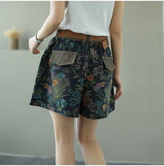 Women Retro Printed Personality Pocket Loose High Waist Casual Pants