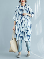 Half Sleeves Stand Collar Printed Blouse