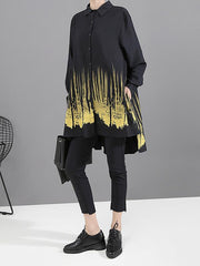 Loose Printed Asymmetric Lapel Long Shirt