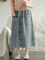 Original Retro Frog Belted Denim Skirt