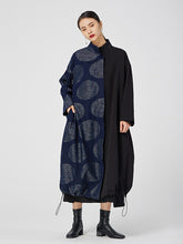 Retro Denim Splicing Embroidered Polka Dot Midi Dress