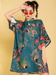 Urban Loose Printed Cheongsam Midi Dress