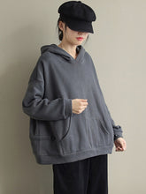 Women Solid Color Loose Hooded Sweatshirt