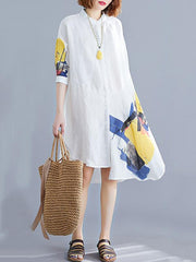 Loose Printed Stand-collar Shirt