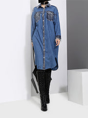 Women Loose Slim Striped Long Sleeve Dress