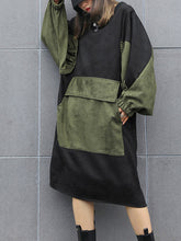 Round-Neck Split-Joint Color-Block Dress
