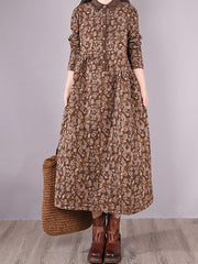 Floral Lapel Loose-Fitting Midi Dress