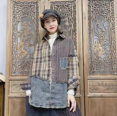 Denim Lapel Color Block Shirt