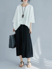 Round Neck Solid Color Bat Sleeve Loose Stitching Irregular T-Shirt