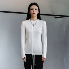 Simple Black Irregular Collar Stitching Casual Long-Sleeved T-Shirt